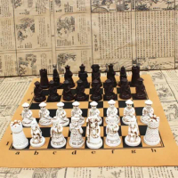 Antique Chess Medium Chess Piece Chess Board Resin Lifelike Pieces Characters Cartoon Entertainment Gifts Easytoday
