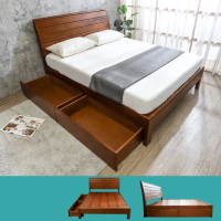 【BODEN】森林家具 耶達5尺雙人實木床架/床組-收納抽屜型