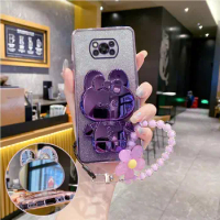 pokox3 Flower Strap Mirror Rabbit Phone Holder Case For Xiaomi Poco X3 X5 M2 F2 M3 M4 Pro C40 C31 F4 F3 F5 M3 x3pro Stand Cover