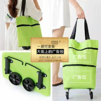 Foldable Shopping Trolley Tote Bag with Wheels Reusable Grocery Bag Food Organizer Vegetables Bag Handbag for Women Travel Bag