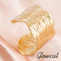GLOWCAT Wide Surface Bangle Bracelet For Women Men Accessories Gold/Silver/Rainbow Color Stainless Steel Bangle Jewelry Bohemian