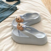 敲好穿~爆款卡通EVA人字拖外穿女夏季休閒厚底增高防滑沙灘拖鞋