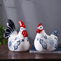 青花瓷大紅雞陶瓷擺件十二生肖雞創意家居藝術裝飾客廳陶瓷工藝品