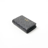 Dompet KATE SPADE JACQUARD MONOGRAM GREY BLACK MED FLAP BIFOLD WALLET 100% ORIGINAL 11X9CM