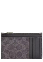 COACH Zip Card Case In Signature Canvas - Grey/ Charcoal CV764