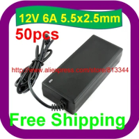 50 pcs 12V 6A AC/DC Power Supply Charger Transformer Adapter for 5050 3528 LED RGB Strip light