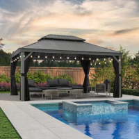 12' x 16' Outdoor Gazebo, with Double Metal Roof and Weather resistant and shatterproof LED bulbs, Outdoor Gazebo