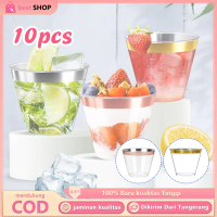 10pcs Gelas Plastik Bening Dessert Cup Gelas Juice Emas Party Cup Gelas Anggur Seperti Kaca Gelas