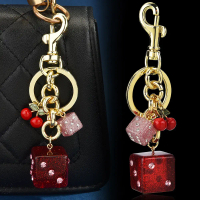 Cross-Border Hot Sale New Dice Bag Pendant Retro Cherry Keychain Pendant Bag Pendant Two-Tone Dice G
