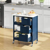 Dextrus 3 Tier Kitchen Island Cart with Storage Rolling Kitchen Cart with Large Countertop, Opening Shelves and Drawers