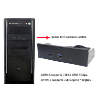 แผงด้านหน้าของ USB, สำหรับพีซี, 2 พอร์ต USB 3.2 GEN1 5Gbps, 1 พอร์ต TYPE-C 10Gbps / 20Gbps ฮับ, สำหร