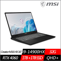 MSI微星 Creator M16 HX C14VFG-055TW 16吋電競筆電 i9-14900HX/RTX4060/32G/1TB+1TB PCIe SSD/Win11Pro/特仕版)