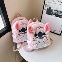 MINISO Disney Stitch New Plush Backpack Cartoon Fashion 3D Mini Women's Backpack Large Cute Anime kawaii Cartoon