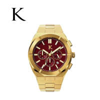 【KLEIN 荷蘭克萊恩】強悍系列金紅三眼計時日期顯示不鏽鋼腕錶-附限量天然火山石手環