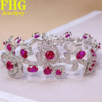 18K white Gold luxury full lab Ruby and moissanite diamond bracelet female bangle wedding birthday party gift