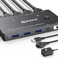 8K KVM Switch HDMI 2 Port 8K@60Hz 4K@120Hz,HDMI KVM Switch for 2 Computers Share 1 Monitor and 3 USB 3.0 Devices,HDCP 2.3 HDR 10