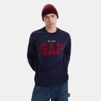 【GAP】男裝 Logo純棉印花長袖上衣-海軍藍(678479)