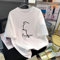 DTF T-Shirt Wanita Lengan Pendek Motif Kartun Kucing Lucu & Huruf - Katun Tipis Bernapas Premium De