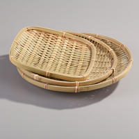 竹編水果盤 竹簍 竹果盤 竹簸箕 竹扁長方橢圓形竹編筐點心面包籃