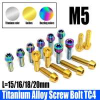 1PCS Titanium Alloy Screw Bolt TC4 M5x15/16/18/20mm Hex Socket Screw For Bicycle Handlebar/Brake/Bicycle Stem Seatpost