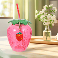 【Dhot】 4Pcs Strawberry Cup Water Bottle Coffee Glass Glassware Cups Drinking Tumbler Hawaii Cold Dri