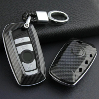 Sarung Penutup Fob Kunci Kereta Jauh, Rupa Gentian Karbon, Pemegang Cangkang Keras, dengan Rantai, U