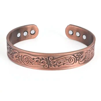 Magnetic Pure Copper Bracelet Men Benefits Energy Adjustable Cuff Bracelet Male Vintage Wide Copper Bracelet &amp; Bangles Mens