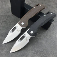 HUAAO GC002 Tactical Folding Knife 8Cr13Mov Drop Point Blade Black/Brown Flax Handle Multi-functiona