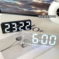 日系簡約黑白鏡面 LED數字時鐘 聲控鬧鐘 床頭桌面大屏數字鐘 鬧鐘 溫度日曆電子鐘 發光床頭電子錶