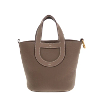 【Hermes 愛馬仕】經典In The Loop 18cm 牛皮手提包(大象灰/金釦)