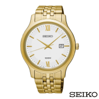 SEIKO精工 經典白盤金色系石英男士手錶-SUR224