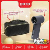 [Goto Paket Bundling 2 In 1] Kipas Angin Mini Portable + Tas Kosmetik Pouch Make Up BLACK