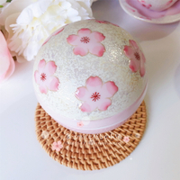 有田燒田清窯手繪釉下彩粉色櫻花可愛圓形蓋碗迷你首飾盒