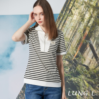 LUNG.L林佳樺 黑白條紋搭配白色翼領短袖棉質女裝上衣LP51A