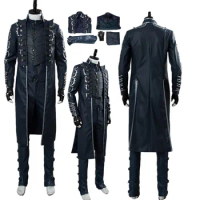 DMC 5 Disguise Vergil Cosplay Costume Adult Men Fantasia Vest Long Jacket Coat Pants Outfits Hallowe