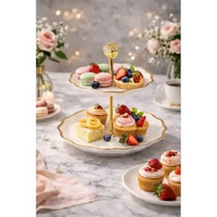 [Mr J] Piring Hidangan Susun 2 & 3 Tingkat Keramik & Plastik - Rak Kue Dessert Buah - Cake Stand Lux