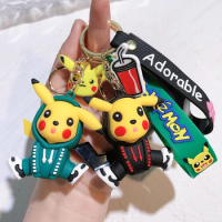 Anime Figure Pikachu Keychain Cosplay Hoodie Pikachu Silicone Pendant Keyring Cute Figure Decoration Key Holder Accessories Gift