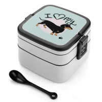 I Love My Black &amp;amp ; Tan Dachshund Sausage Dog Bento Box Compartments Salad Fruit Food Container Box Dachshund Sausage Dog Wie