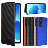 For OPPO Reno 6 Pro Plus 5G Case Carbon Fiber Flip Leather Case For OPPO Reno6 Pro Business Magnetic Wallet Card Slot Slim Cover