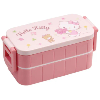 【小禮堂】Hello Kitty 雙扣雙層便當盒 - 花束款(平輸品)