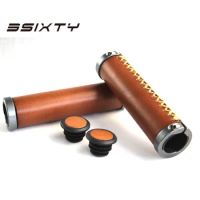 3SIXTY Alloy Genuine Leather Handlebar Grips For Brompton, MTB Mountain Bicycle &amp; Folding Bike Brown