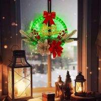 Green Impeccable Christmas Gift LED Christmas Wreath For Loved One Christmas Wreath With Lamp gold flower