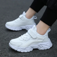 Kids Leather Running Shoes Boys Girls Student White Walking Casual Tennis Badminton Sports Sneakers Waterproof for Childrens