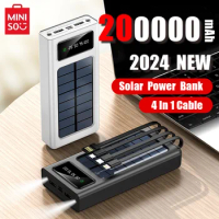 Miniso 200000mah Solar Power Bank Portable Built Cables Fast Charging Usb Ports Charger Powerbank Led Light For Iphone Xiaomi