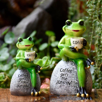 Hiasan Rumah Katak Minum Kopi Katak Duduk Di Atas Batu Kreatif Comel Patung Katak Maskot Hiasan Tama
