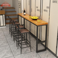 簡約實木吧臺桌 酒吧咖啡廳高腳桌椅組合 奶茶店靠墻長條桌長桌