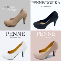 PenneDosika รองเท้าคัชชูส้นสูง ทรงหัวมน รองเท้าคัชชูผู้หญิง นิสิต นักศึกษา ทำงาน สูง 3.5 นิ้ว สีครีม สีดำ สีขาว สี