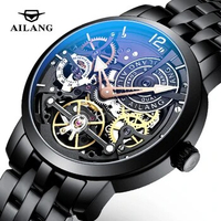 AILANG New Fashion Tourbillon Mechanical Watch Men Luxury Stainless Steel Waterproof Steampunk Hollow Watches Relogio Masculino