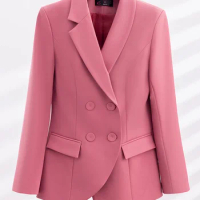 Double Breasted Formal Blazer Jacket For Women Autumn Winter 2024 New Fashion Asymmetrical Office Ladies Solid Coats Korean Tops
