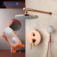 ZAPPO Solid Brass Rose Gold Shower Faucet Set Bathroom Wall Shower Head Contemporary Home Hotel Polished Rose Gold Shower Kits